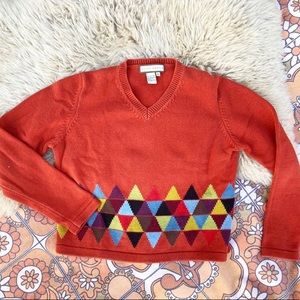 Vintage | Geometric Orange Colorful Knit Sweater